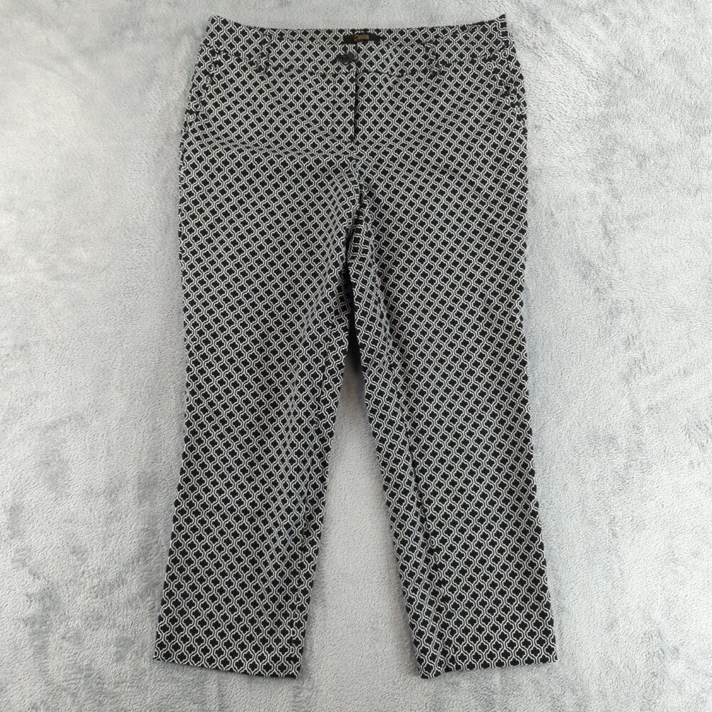 Dalia Pants Womens 10 Black White‎ Geometric Stretch Cotton Slim Ankle Trousers